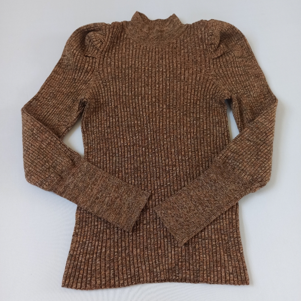3/$15 Brown Ribbed Sweater With Puffy Sleeves